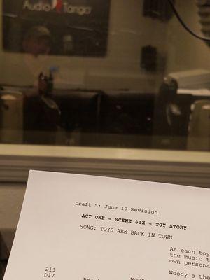 Before Toy Story could make it to the ice, Woody (Jim Hanks) had to finish his voiceover on carpet and at our studios!