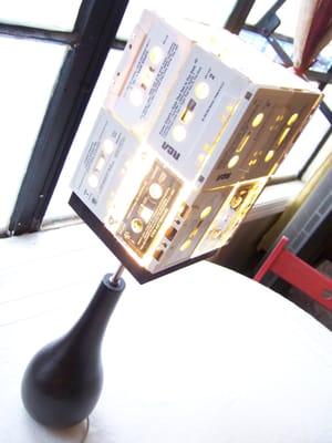 Second Cassette Tape Lamp with a Dark Wood base.