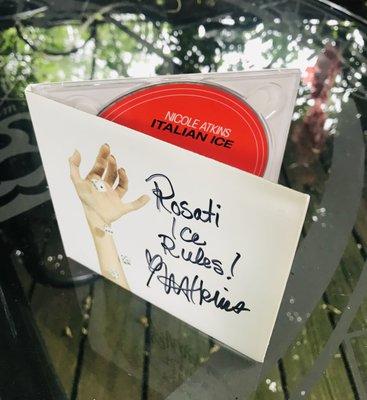 Nicole Atkins' new album Italian Ice. We love Nicole's autograph & message!