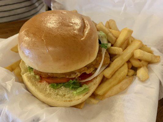 Spicy fried chicken sandwich