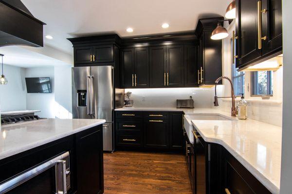 Kitchen with gold hardware