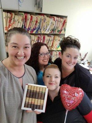 Our staff, Dr. Billie on the left, Kyla (Therapy) Brandi (office manager) and Christa at the bottom. (Front desk)