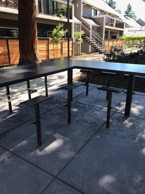 Clear powder coated steel bistro table for UC Davis!