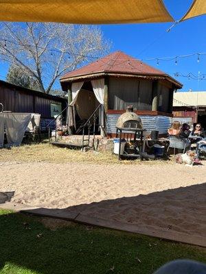 A fun little bungalow and outdoor pizza oven.