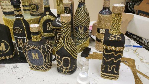 Custom bottle candles 59th birthday party centerpieces