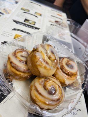 Mini Cinnamon Rolls! (ask them to warm it up)