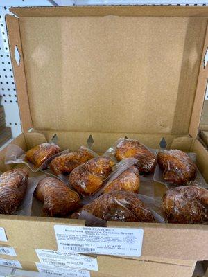 Chicken Breast Boneless BBQ Flavored 3 lbs. Each breast individually vacuum sealed. 
We offer bulk/wholesale ordering and pricing.