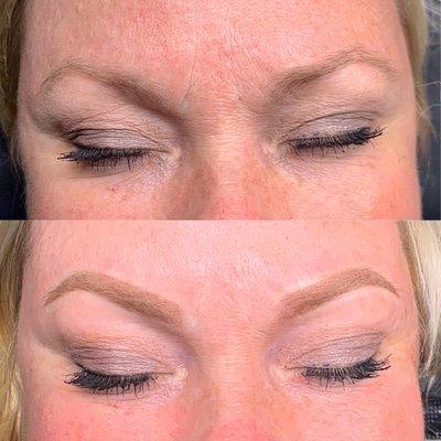 Before & after of a powder brow service.