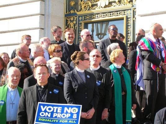 Pr Katie (in the front-middle with the sunglasses) making a stand with other clergy saying No to Prop 8.