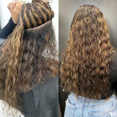 Curly hair Hair Extensions added for volume and length