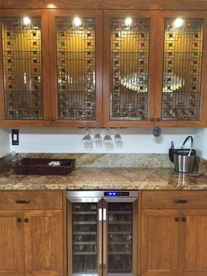 Great electrical installation on wine fridge and back lighting for the Glass Doors for the new bar.   Glass work by Flash Glass in Van Nuys.