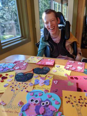 YAAS has been busy crafting Valentines. Here's Zach Crichton showing off his creations.