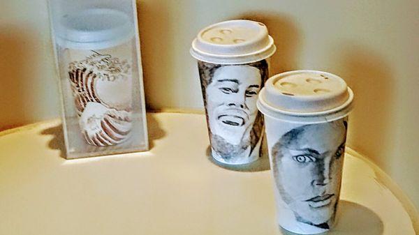 Portraits on coffee cups