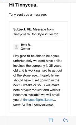 The response I received from the owner.