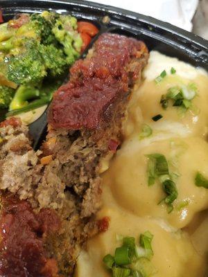 Closer look at yucky old and tasteless meatloaf.