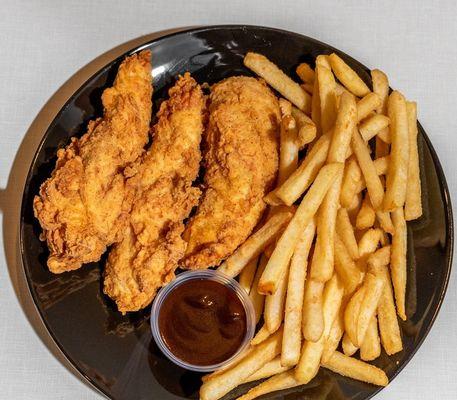 Crispy Chicken Tenders with our famous honey BBQ sauce made in house