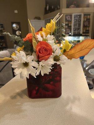 The small arrangement my mother received from County Line Rose Florist