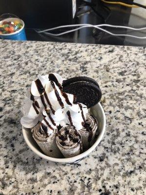 come in enjoy are freshly made cookies and cream which is one of several varieties that you can choose from including a build your own!