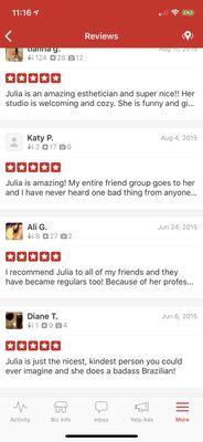 A screen shot of only a few of the 5 star reviews