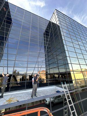 He said your windows are high off the ground? That's no problem for Window Cowboys!