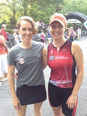 Head triathlon coach Sarah Oliver with her client Elizabeth