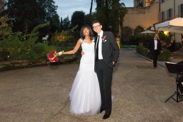 Happy couple between ceremony and reception