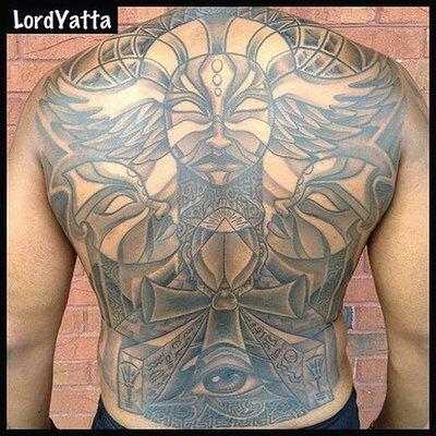 Winged mask & Maze Werk tribal tattoo by Lord Yatta Arte