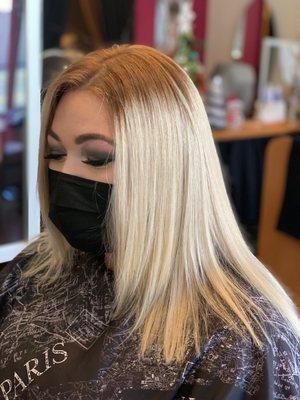 Color highlights and toned pale blonde