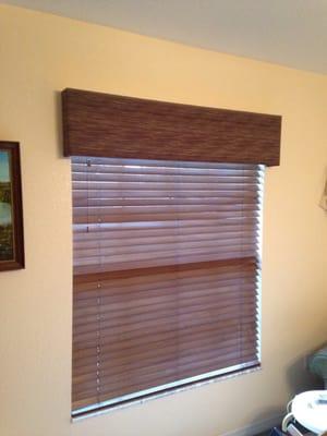 Cornice board over wood blind