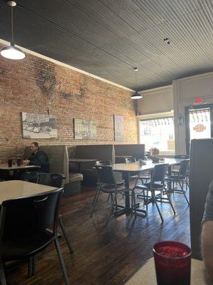 Exposed brick decor. FYI pie is sold out by 2:36pm.