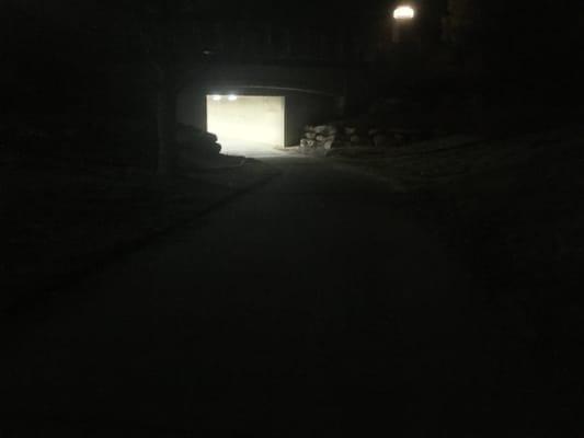 Pedestrian tunnel from a distance. New LED lights were installed.