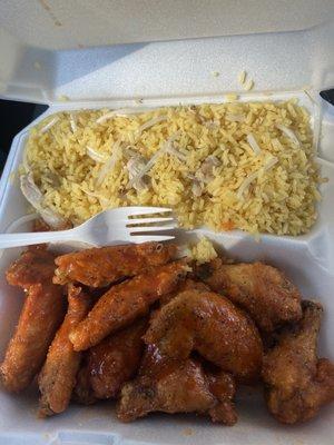 Mild wings with lemon pepper sprinkles and Chicken Fried Rice