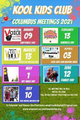 2021 Columbus, OH Kool Kids Club Meetings