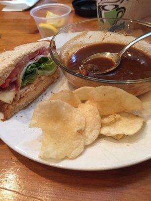 Great Luch CA sandwich and Vegetable Soup. Service is nice.