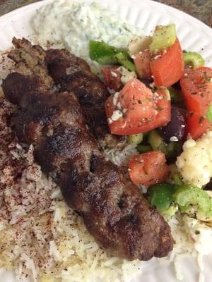 Koobideh platter with Greek salad