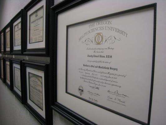 Some of Dr. Timothy Nelson's Dental Degrees