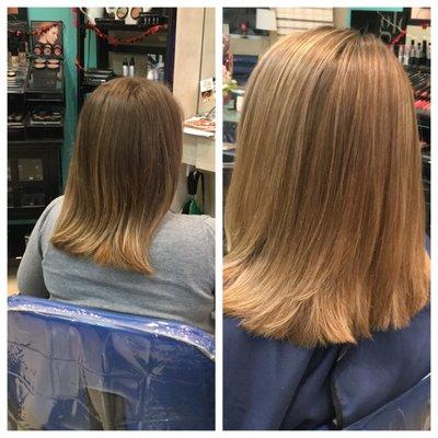 Think soft, subtle hints of blonde color placement on a slightly darker shade of hair. If you're ready to go blonde, try Balayage.