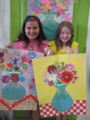 Kids make flower collages in one of many art classes offered throughout the year