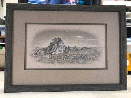 A great example of a pencil drawing and how the framing enhances the entire piece.