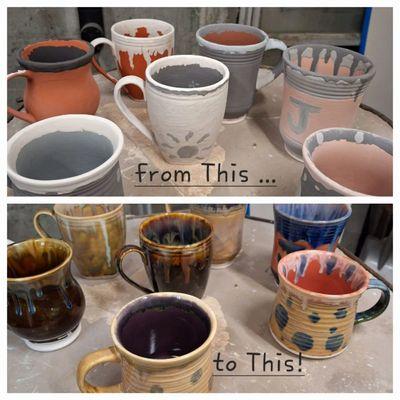 Stoneware Mugs! Join us next time we have this class!  Stoneware is a different clay body, fired hotter at 2250° !!