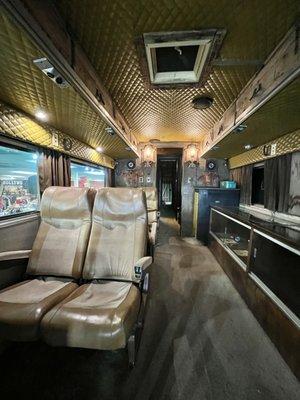 Inside the tour bus in the store