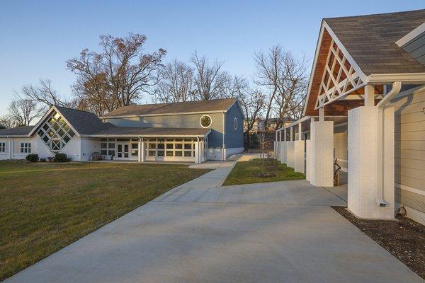 Upper School Building Straight; Lower School Building to Right