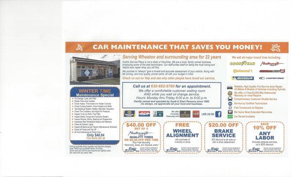 Going on NOW...Our annual Fall Winter Maintenance Special...only $48.94 plus taxes and fees for most cars