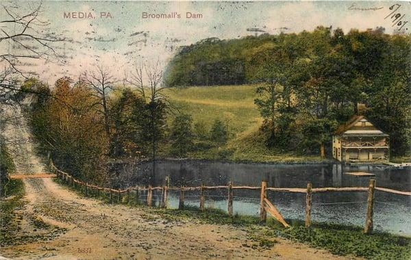 Broomall's "Dam" Media, PA (Antique Postcard of Broomall's Lake)