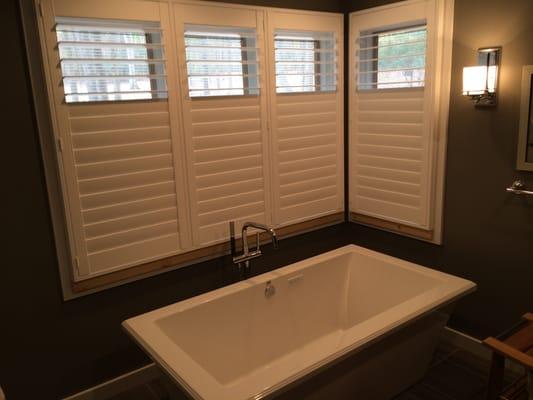 Bath Remodel Rose did for a client in Clayton, with 3 1/2" Shutters with Invisible and Split Tilt