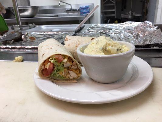 Grilled Chicken Wrap with potato salad