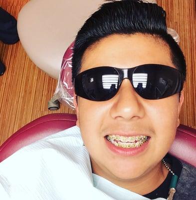 Alex's Ortho appointment but first "SELFIE" love our Dentist