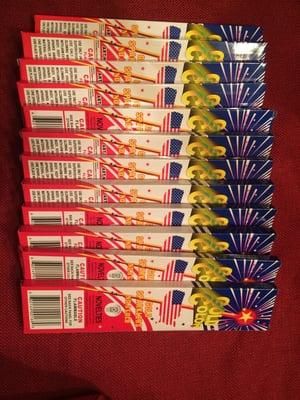 Sparklers! Gold in color, 6 to a pack, but packaged so a case is 72 sparklers...only $6! Score!