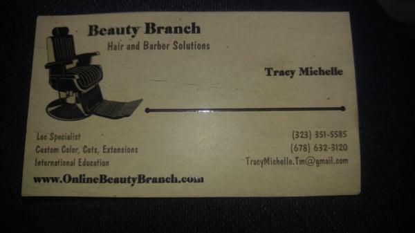 Tracy Michelle's Business Card.