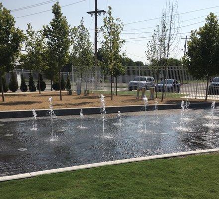 Fountains invite water strolling.